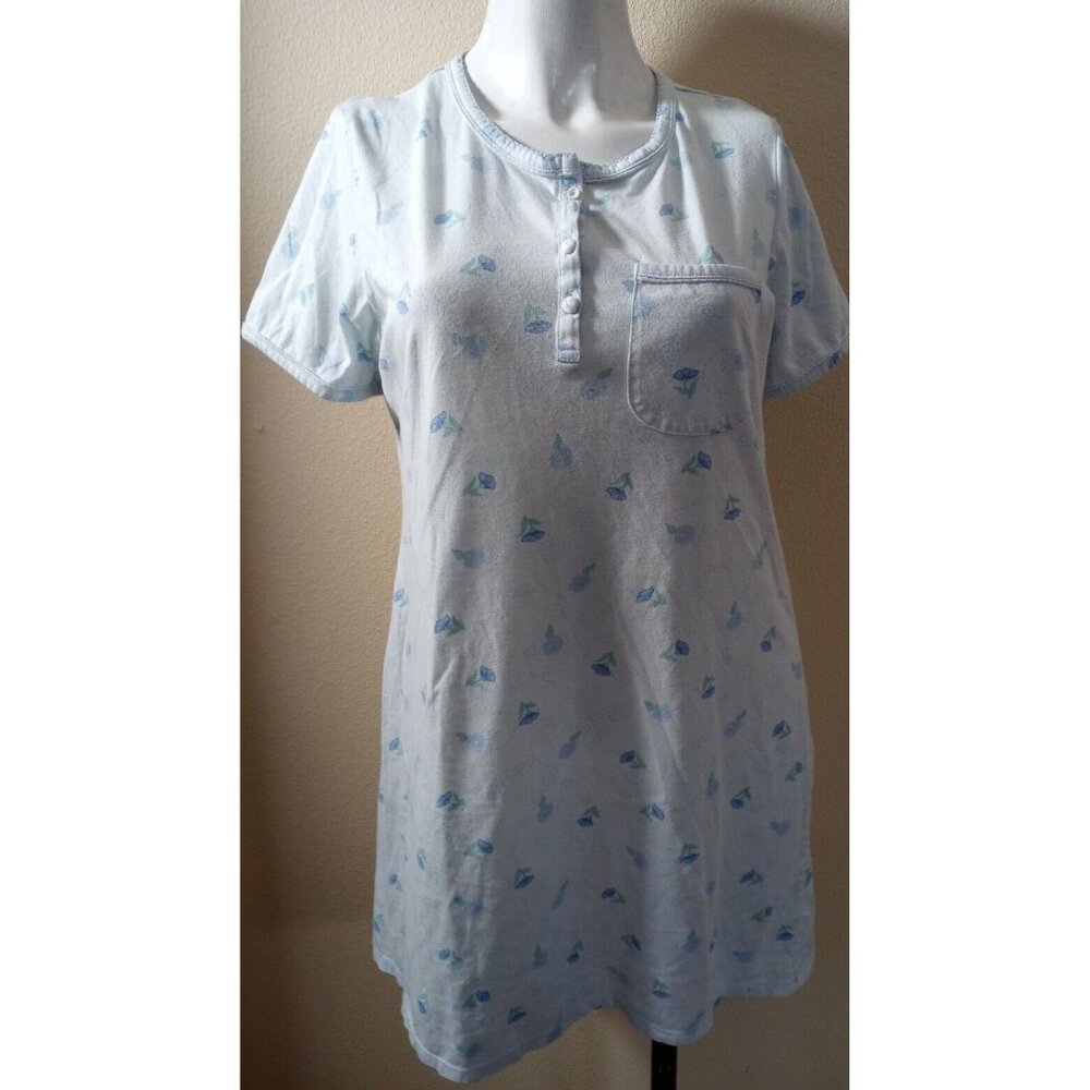 Intimates Moments Sleep Shirt dress. Nightgown floral short sleeve Sz S Blue Sky